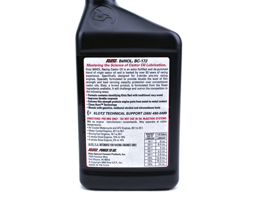 Klotz Benol Racing Castor Oil 2 Stroke Oil 128 oz 1 Gallon BC